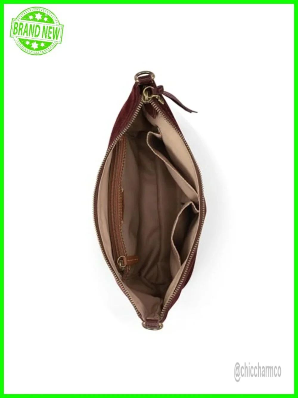 Small Leather Hobo Bag with Zipper & Crochet Strap